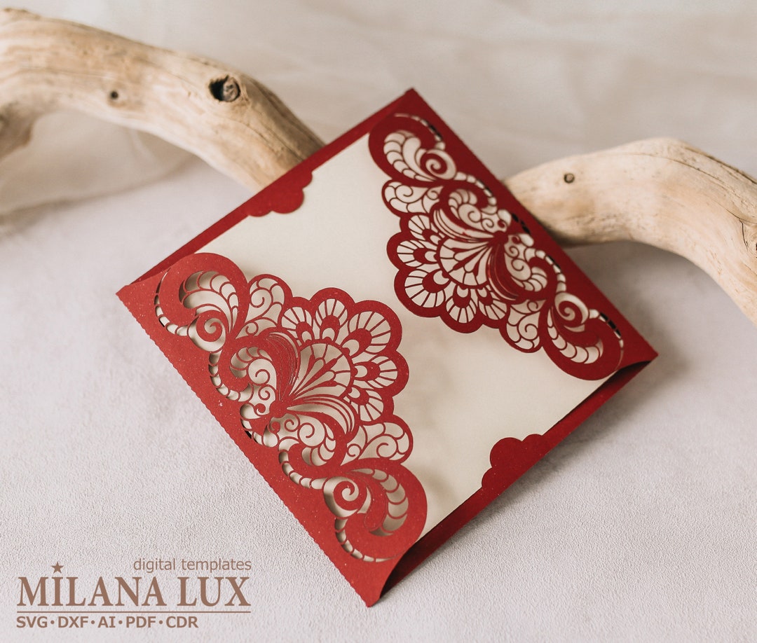 Plantilla de invitación de boda plegable, archivos SVG Lace Wedding ...