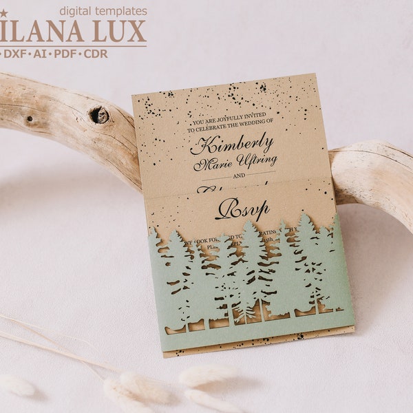 Tree invite svg belly band template Wedding invitation, forest invitation 5x7, for Cricut, Laser Cut, papercut, Cameo (svg dxf ai cdr)