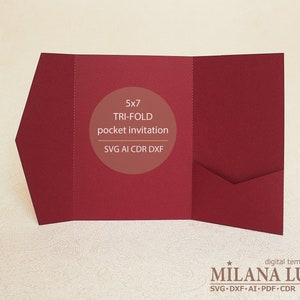SVG Pocket Tri-fold wedding Invitation template, pocket envelope 5x7, Pocket Folder Invite for Cricut, lasercut, papercut (svg dxf ai cdr)