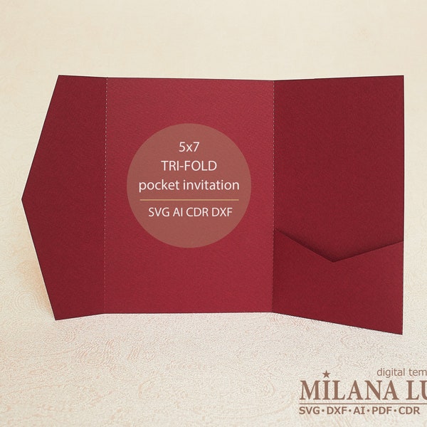 SVG Pocket Tri-Fold Hochzeit, Einladung Vorlage, Pocket Umschlag 13x18, Pocket Folder Invite für Cricut, Papierschnitt, Lasercut (svg dxf ai cdr)
