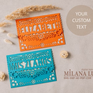 Fiesta Party Invitation envelope template svg, Mexican Invitation with custom name for Cricut Laser Cut, papercut, Cameo (svg dxf ai cdr)