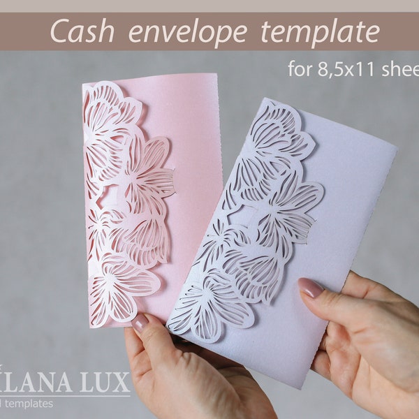 Beautiful cash envelope template SVG with flowers, Money holder, wedding gift. Files for Cricut Laser cut, papercut, Cameo (svg dxf ai cdr).