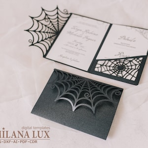 Halloween wedding invitation, Spider Web invite SVG template, pocket envelope 5x7, for Cricut, Laser Cut, papercut, Cameo svg dxf ai cdr image 1