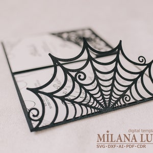 Halloween wedding invitation, Spider Web invite SVG template, pocket envelope 5x7, for Cricut, Laser Cut, papercut, Cameo svg dxf ai cdr image 7