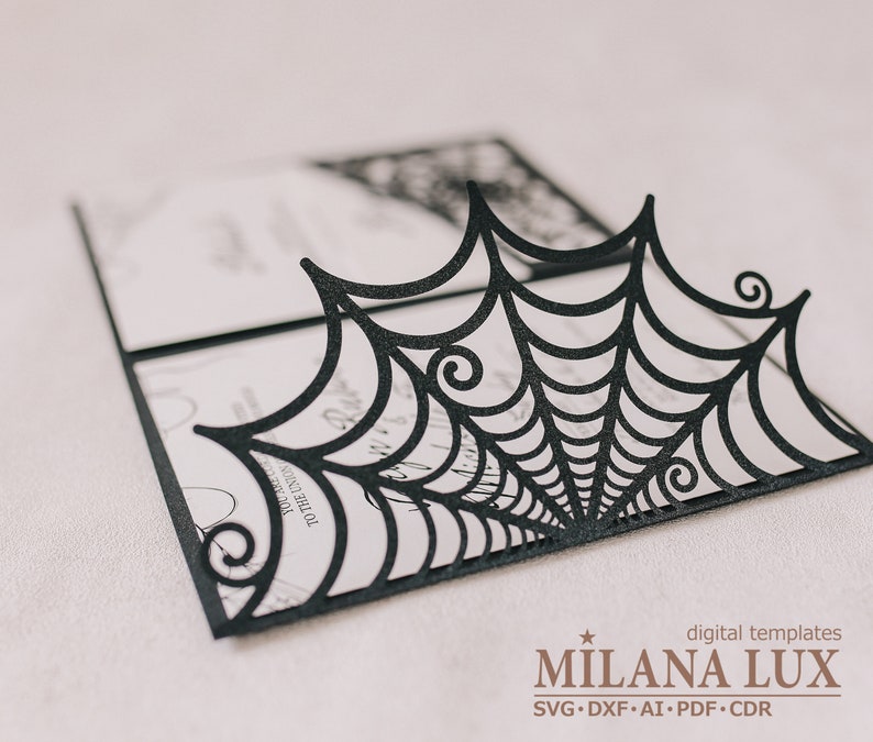 Halloween wedding invitation, Spider Web invite SVG template, pocket envelope 5x7, for Cricut, Laser Cut, papercut, Cameo svg dxf ai cdr image 7