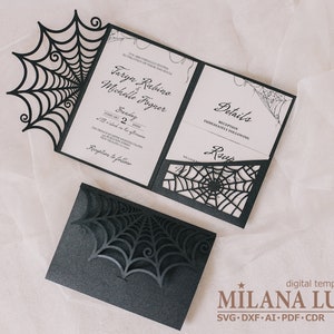 Halloween wedding invitation, Spider Web invite SVG template, pocket envelope 5x7, for Cricut, Laser Cut, papercut, Cameo svg dxf ai cdr image 6