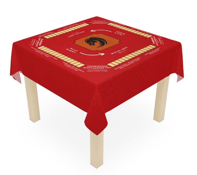 Tapis de mahjong avec règles Nappe de mahjong taille 55 x 55, Mahjong avec instructions, variations de couleurs unies, noir et blanc Rouge