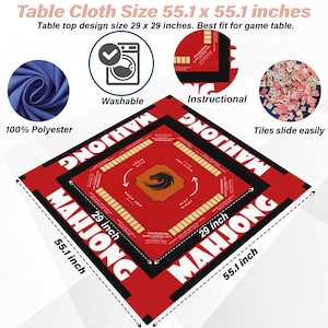 Mahjong Tablecloth with Rules, Beginner Friendly Neoprene (55.1x55.1 in)