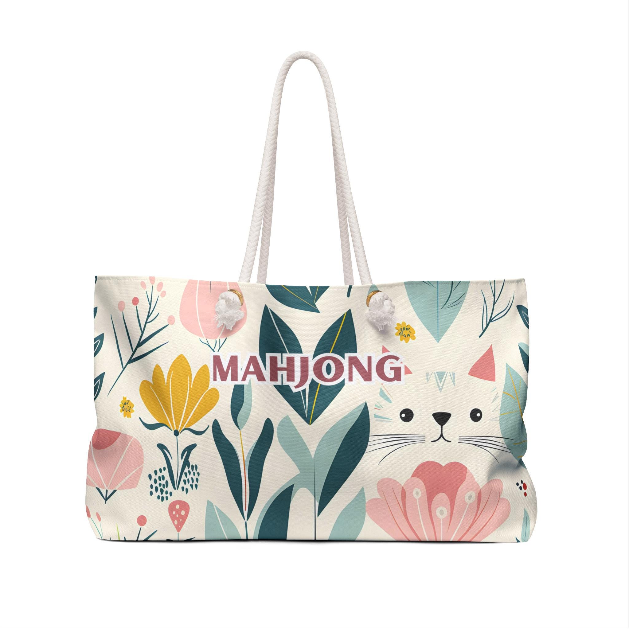 Mahjong Fan Tote Bag – Cute Canvas Shoulder Bag For Women, 13.8x13.8 Inches, Peace & Love Design