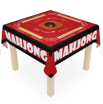 Red Square Mahjong Mat With Carry Bag - Non-Slip, Noise Reducing Large Game Table Mat (33.5in/85cm)
