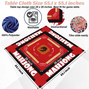 Mantel de Mahjong con reglas, apto para principiantes (55,1 x 55,1 pulgadas)