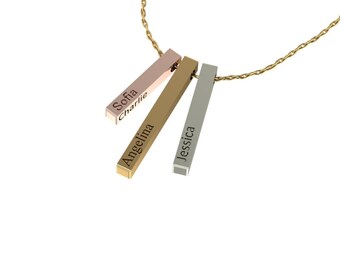 Bar Pendant- Gold Pillar Pendant with engraved name