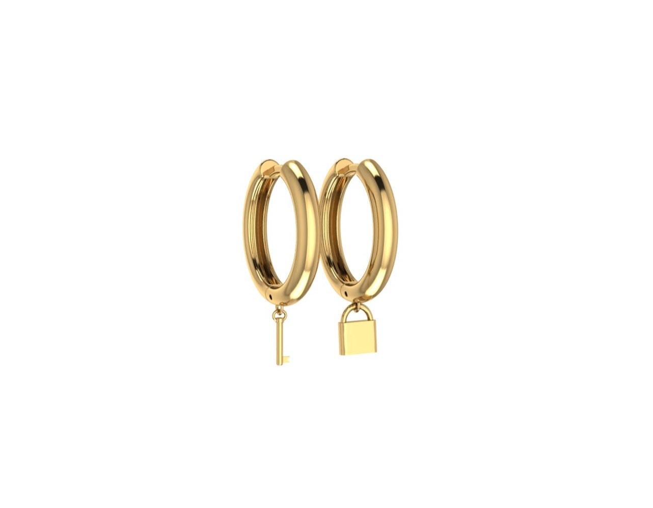 Drop Dangle Hoop Earrings with Charm Lock Key