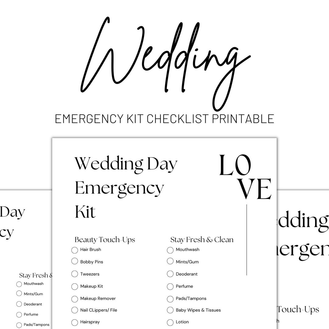 Wedding Checklist Wedding Emergency Kit Planner Printable Wedding