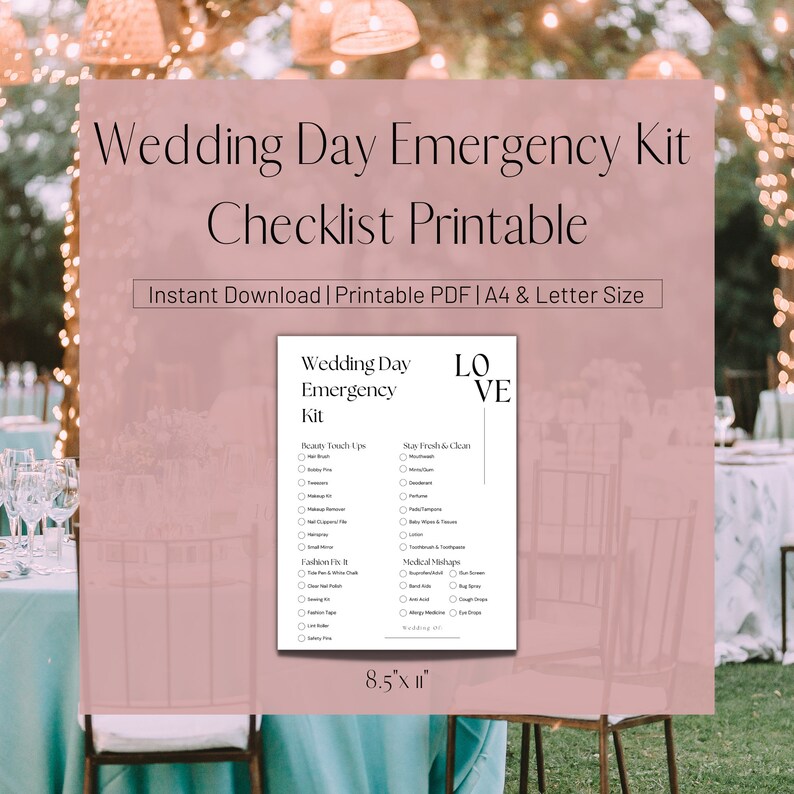 Wedding Checklist | Wedding Emergency Kit Planner Printable | Wedding ...