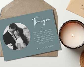 Szablon karty z podziękowaniami ślubnymi | Edytowalna cyfrowa wersja podziękowań do pobrania | Nowoczesna karta z podziękowaniami do wydrukowania ze zdjęciem | Szablon karty z podziękowaniami