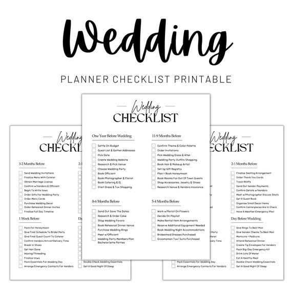 Wedding Checklist Wedding Planner Printable Wedding - Etsy
