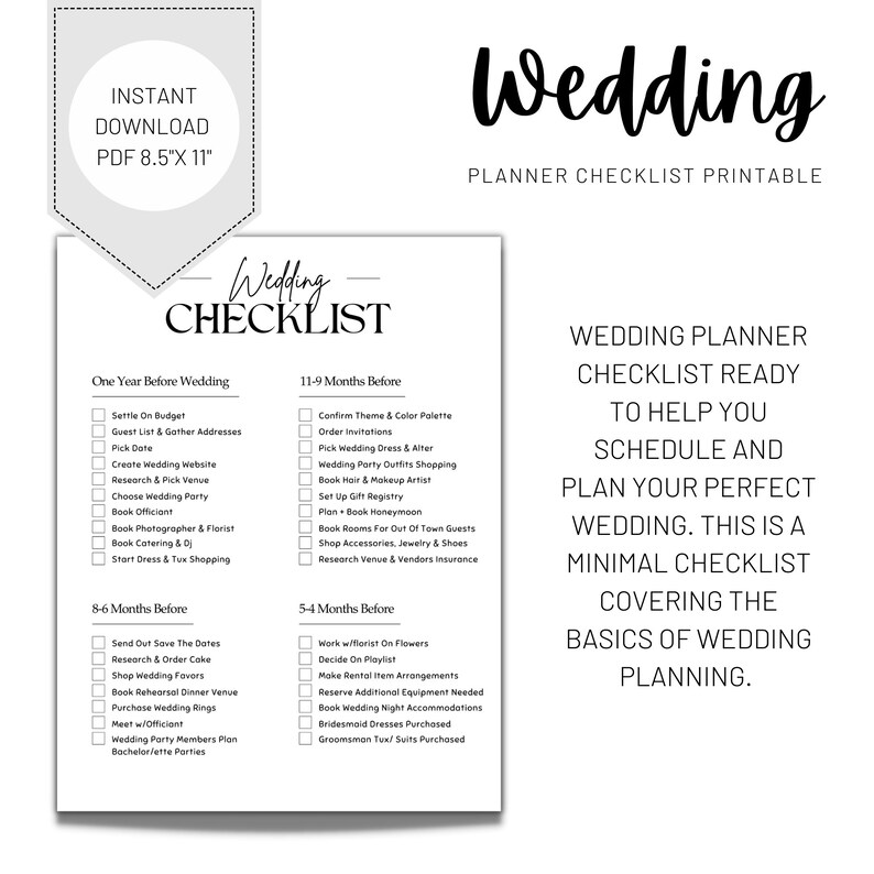Wedding Checklist Wedding Planner Printable Wedding Checklist Printable ...