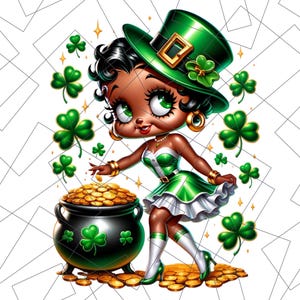 St. Patrick’s Day Chibi PNG | Pot of Gold Sublimation | Black Girl Chibi Png | lucky charm Png | black woman | Black Girl Chibi Lucky Png