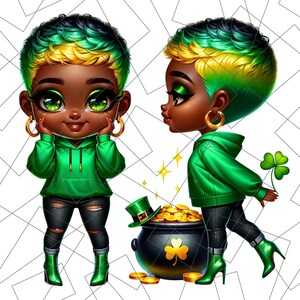 St. Patrick’s Day Chibi PNG | Pot of Gold Sublimation | Black Girl Chibi Png | lucky charm Png | black woman | Black Girl Chibi Lucky Png
