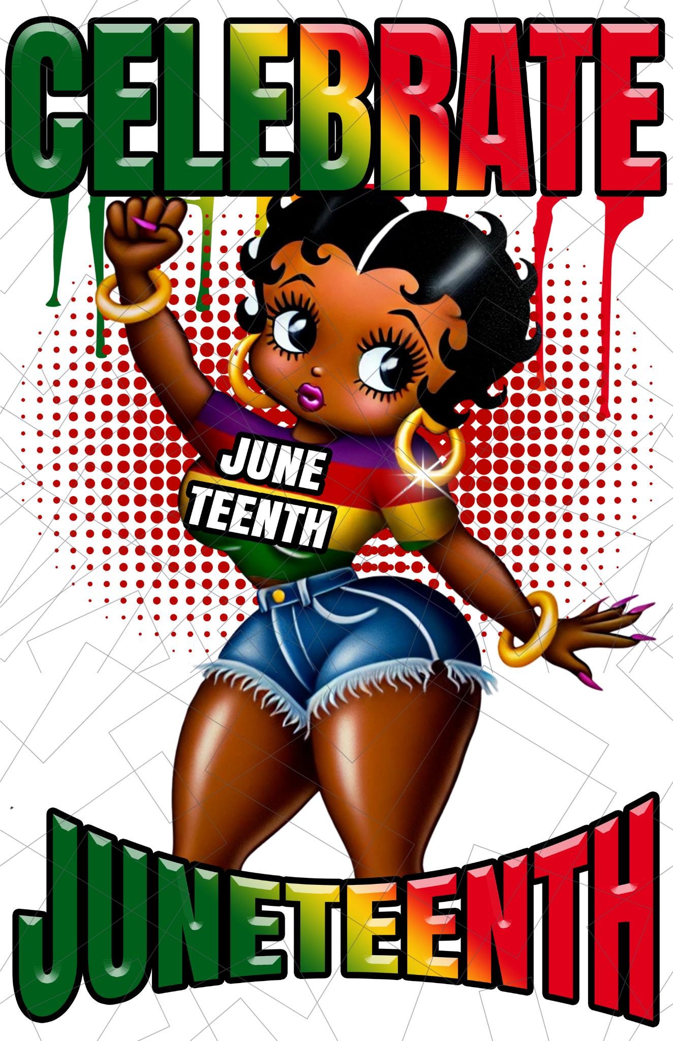 Celebrate Juneteenth Betty Boop Png | Afro Woman PNG | Black History Energy Afro Png | Black History Month PNG | Black and Proud PNG