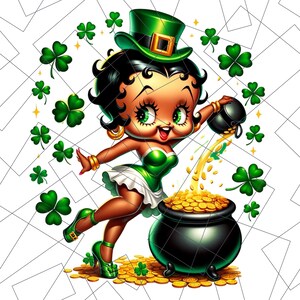 St. Patrick’s Day Chibi PNG | Pot of Gold Sublimation | Black Girl Chibi Png | lucky charm Png | black woman | Black Girl Chibi Lucky Png