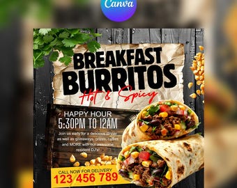 Burrito Flyer, Mexican Food Flyer, Burritos Promotion, Restaurant Advertising, Mexican Menu Template, Burrito Ad, Mexican Cuisine