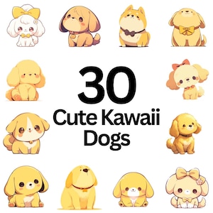 Cute Kawaii Dogs, Dogs Clipart, Dog Cartoon, Kawaii Dogs Illustration, Vector Art