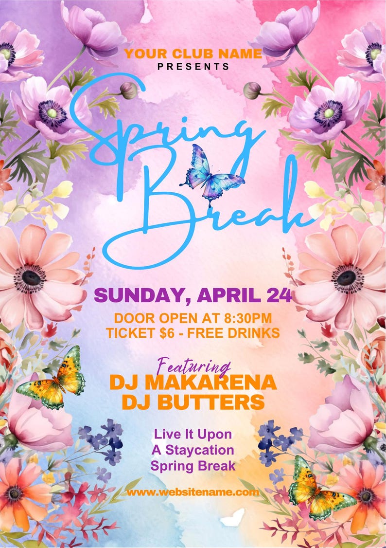Editable Spring Break Flyer, Night Club Flyer, DIY Event Flyer, Party ...