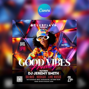 Editable Club Flyer Template For Canva, DIY Event Flyer, Party Flyer, DJ Party Invite for Social Media, Instagram