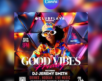 Plantilla de volante de club editable para Canva, volante de evento DIY, volante de fiesta, invitación a fiesta de DJ para redes sociales, Instagram