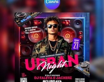 Plantilla de volante de club editable para Canva, volante de evento DIY, volante de fiesta, invitación a fiesta de DJ para redes sociales, Instagram