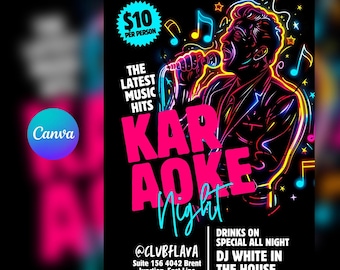 Karaoke Night Flyer, Event Flyer, DIY Flyer Template Design, Party einladen Flyer, Samstag Freitag Abend Party Flyer, Club Social Media Flyer