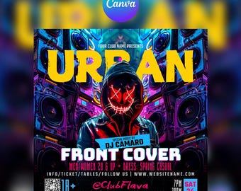 Plantilla de volante de club editable para Canva, volante de evento DIY, volante de fiesta, invitación a fiesta de DJ para redes sociales, Instagram