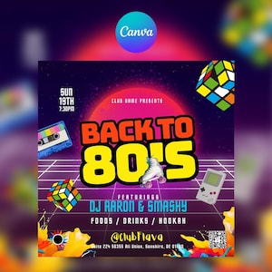 Back to the 80s Party Flyer | Retro 80s Night Event | Editable Canva Template | Neon Dance Party Invitation | Digital Download