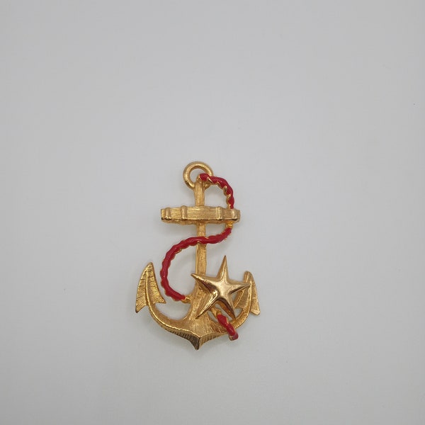 Anchor Star Red Rope Gold Tone Nautical Brooch Pin