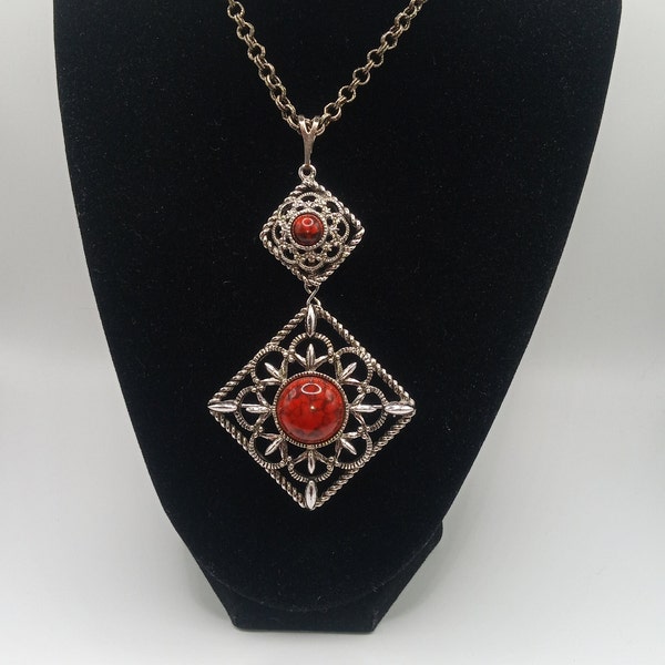 Sarah Coventry Inca Fire Pendant Necklace with Detachable Brooch 1970's