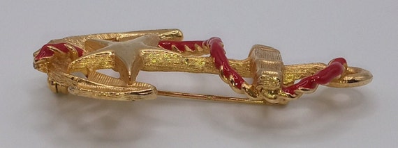 Anchor Star Red Rope Gold Tone Nautical Brooch Pin - image 7