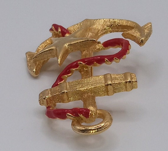 Anchor Star Red Rope Gold Tone Nautical Brooch Pin - image 6