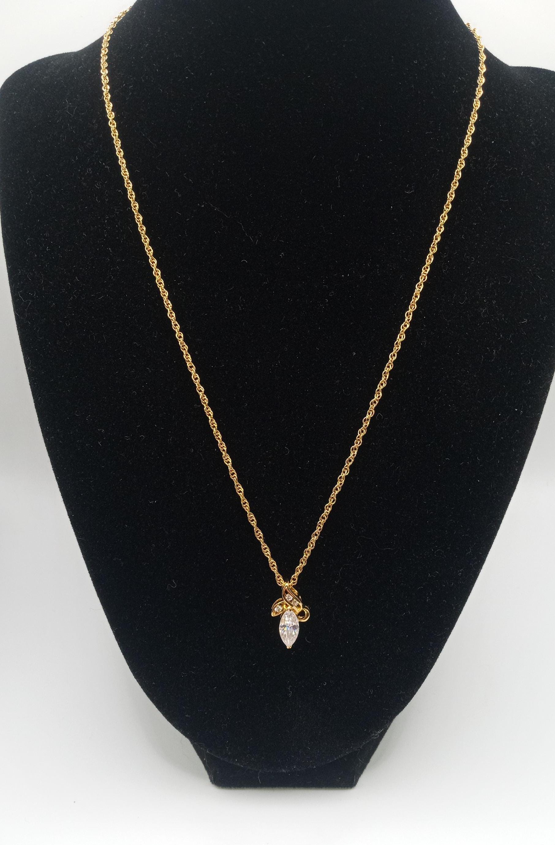 Joseph Cleary Gold Tone Clear Stone Pendant Necklace 1950'S Signed