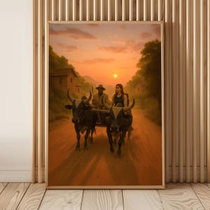 Carro de cebú de Madagascar - Paisaje de viaje africano, descarga digital, serenidad del amanecer