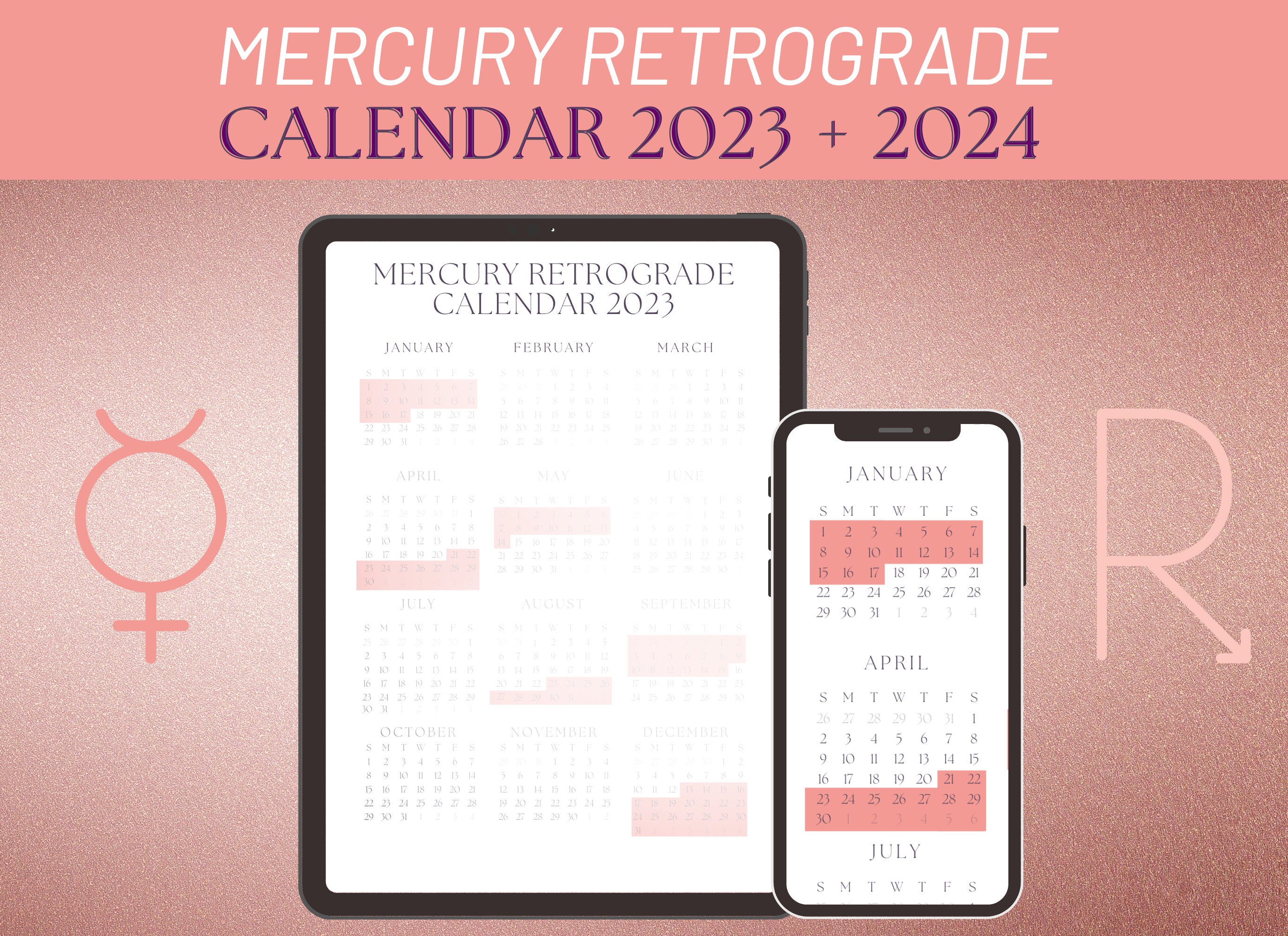Mercury Retrograde Calendar 2023 and 2024 Mercury Rx Etsy