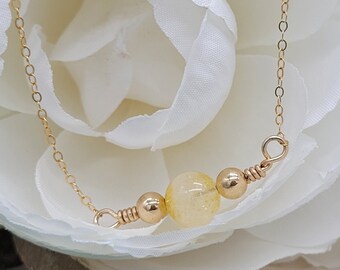 Handmade Citrine Necklace: Dainty 14k Gold Filled Beaded Pendant