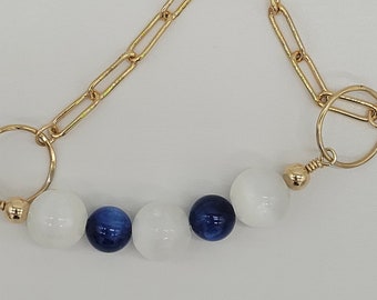 Handmade Kyanite & Selenite Bracelet: 14k Gold Filled Paperclip Chain
