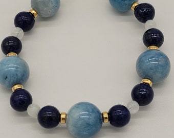 Lapis Lazuli Beaded Bracelet: Aquamarine, Moonstone & 14k Gold Filled