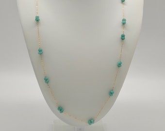 Collar de cuentas de jade verde azulado: joyería minimalista bañada en oro de 14 k