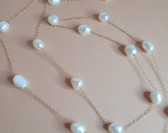 Dainty 14k Gold Filled Freshwater Pearl Necklace: Minimalist Layering Jewelry