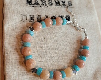 Orange Calcite & Imperial Jasper Sterling Silver Bracelet