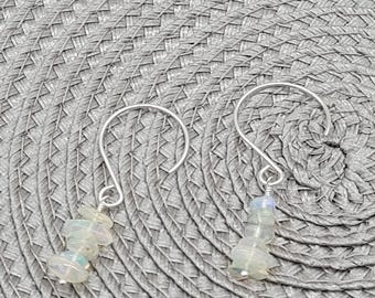 Ethiopian Opal Nugget Earrings, Sterling Silver Dangles, Delicate Minimalist Jewelry