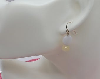 Yellow Selenite White Agate Dangle Earrings, 14k Gold Filled Minimalist Style
